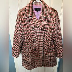Ann Taylor pink plaid coat large petite